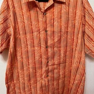 Moreno Mens Cotton Button-Up Double Pattern Short Sleeve Shirt XL Casual, Beach
